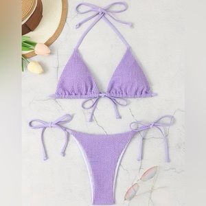 PURPLE HALTER TIE STRETCHY BIKINI